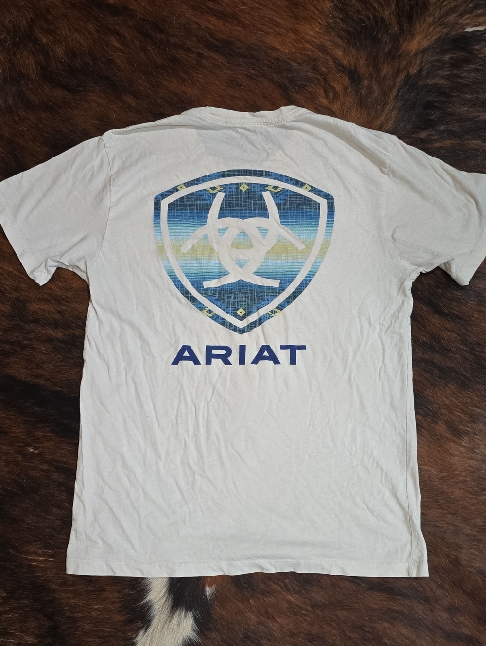 Ariat White Short Sleeve Tee with Blue Shield Graphic